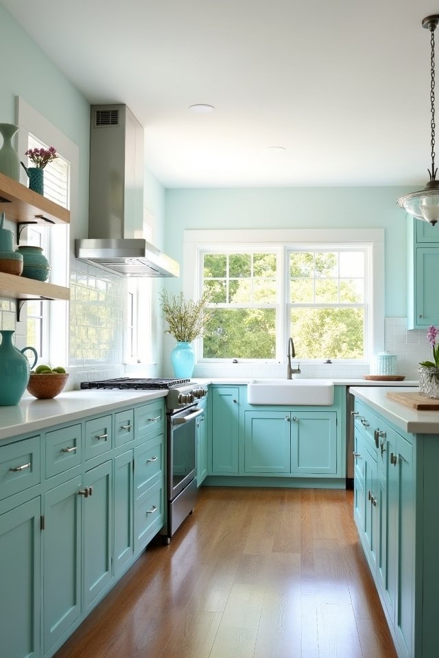 aqua and white kitchen design