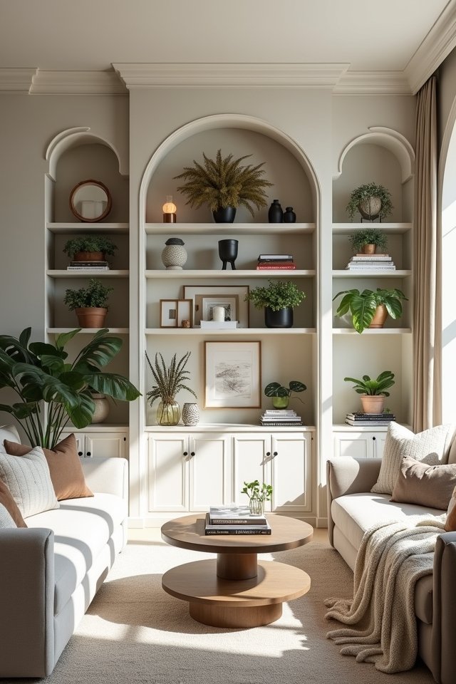 arched open shelving design