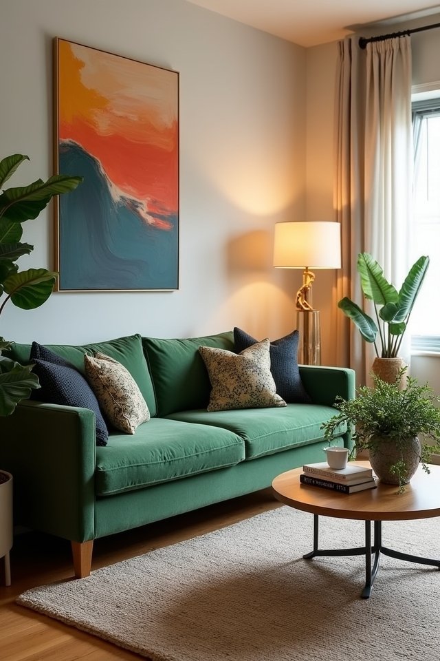 art complements green couch