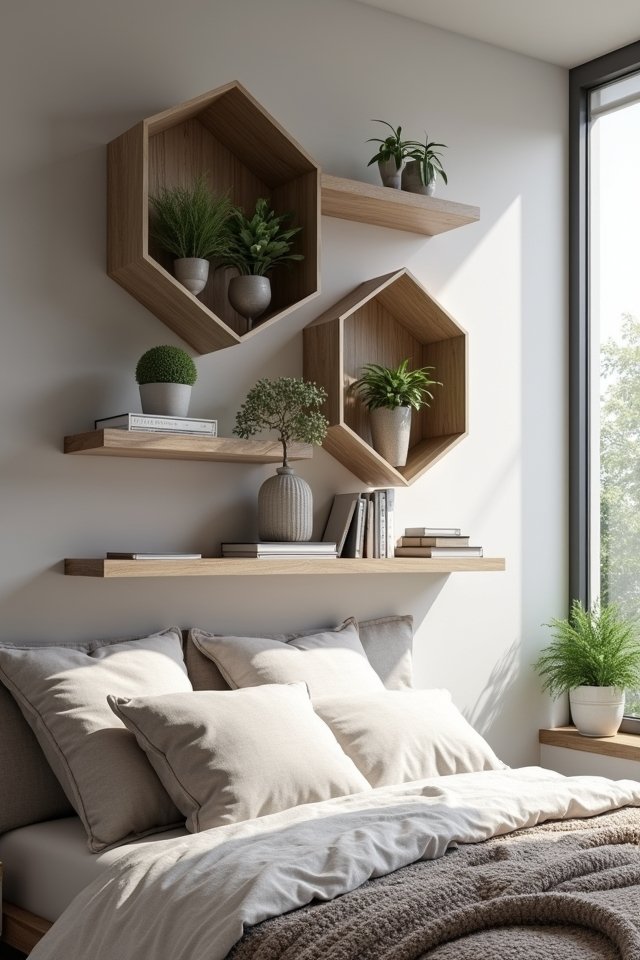 artistic geometric floating shelves