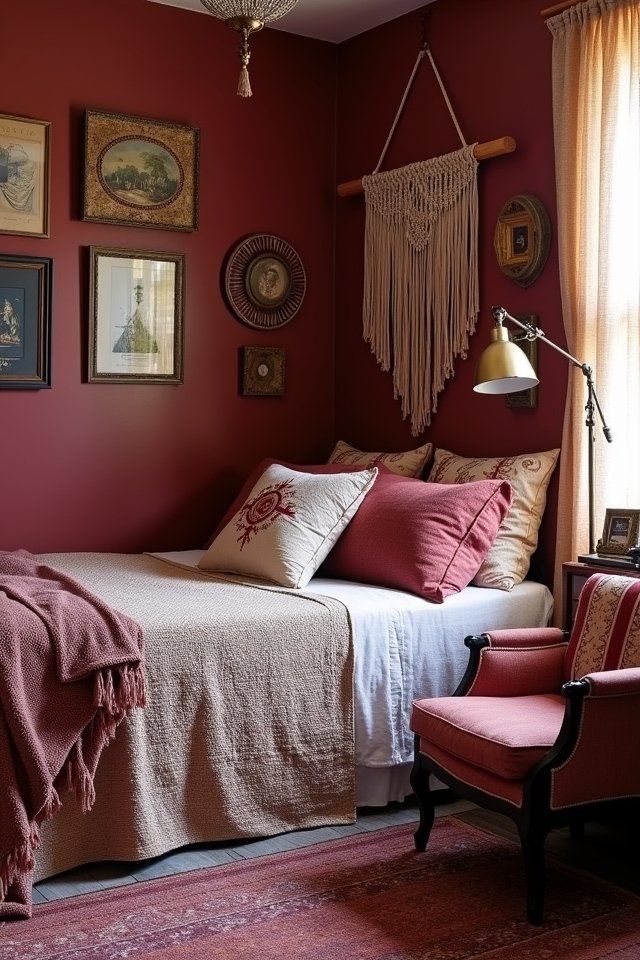artistic maroon bedroom accents