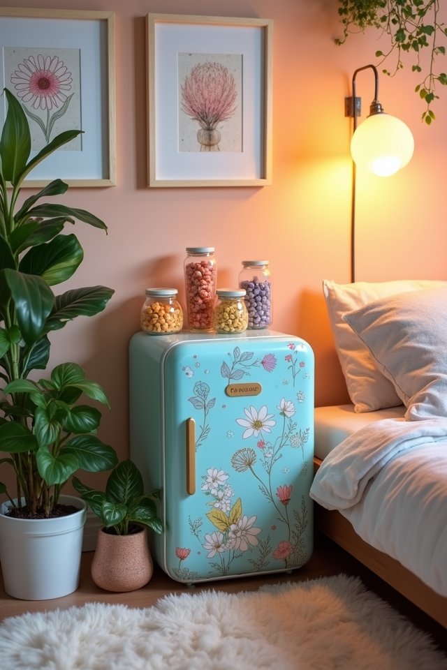 artistic mini fridge makeover