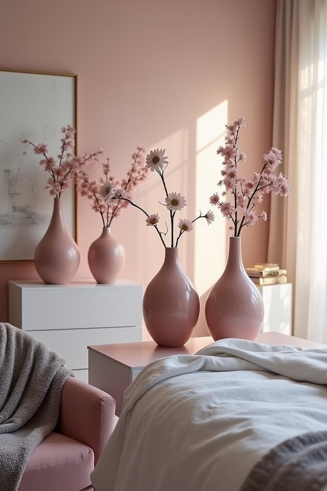 artistic pink and grey vases