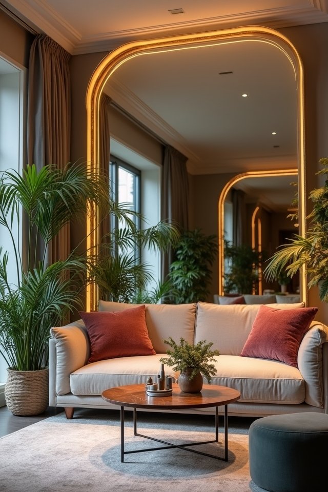 backlit mirrors enhance ambiance