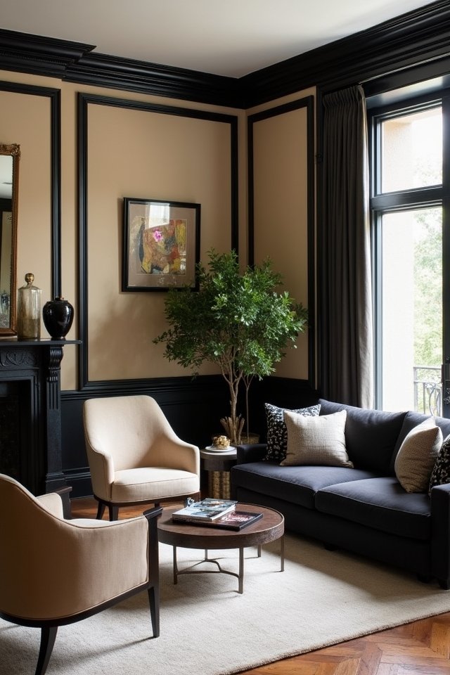 beige walls black trim