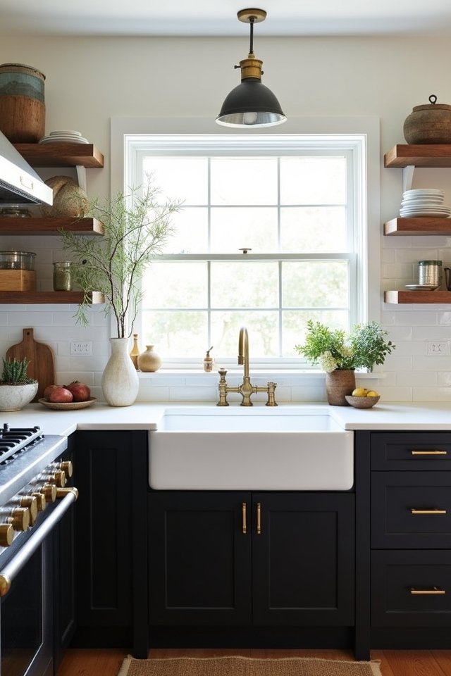 black cabinetry farmhouse sink