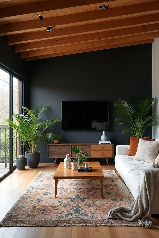 black walls wood accents