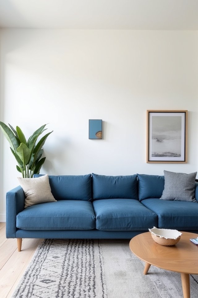 blue couch minimalist decor
