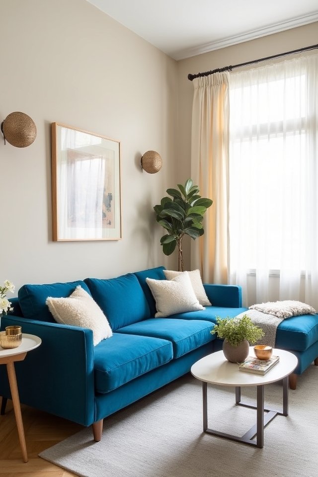 blue couch neutral tones