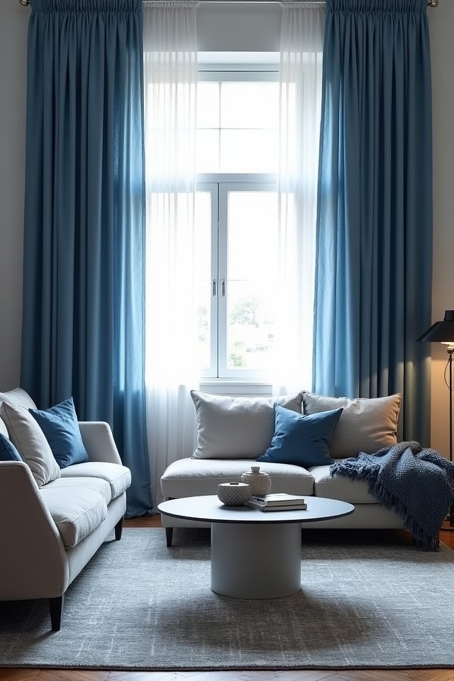blue curtains grey furniture