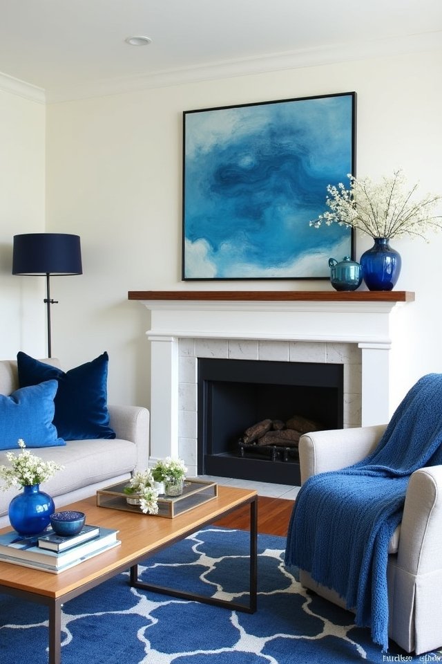 blue themed living room accents