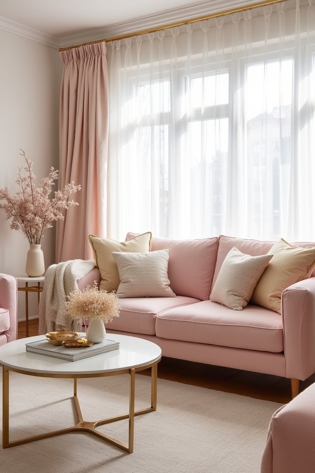 blush pink living room accents