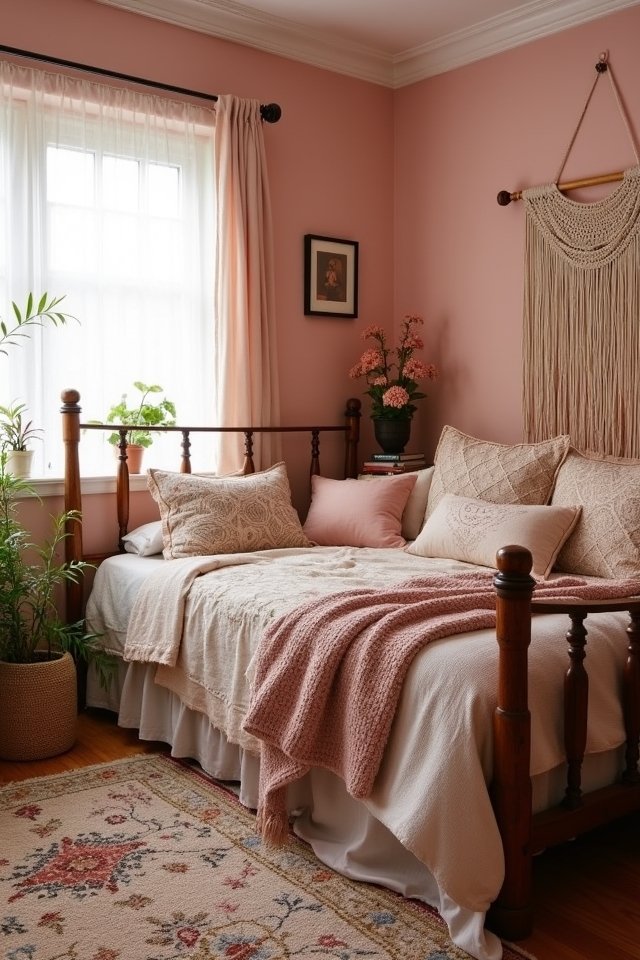 bohemian decor with pink accents
