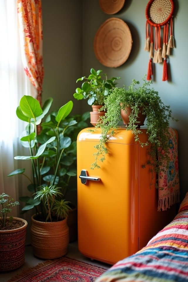 bohemian mini fridge decor