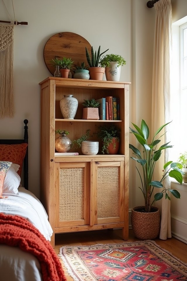 boho chic bookshelf cabinet decor