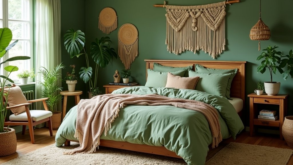 boho green bedroom inspiration