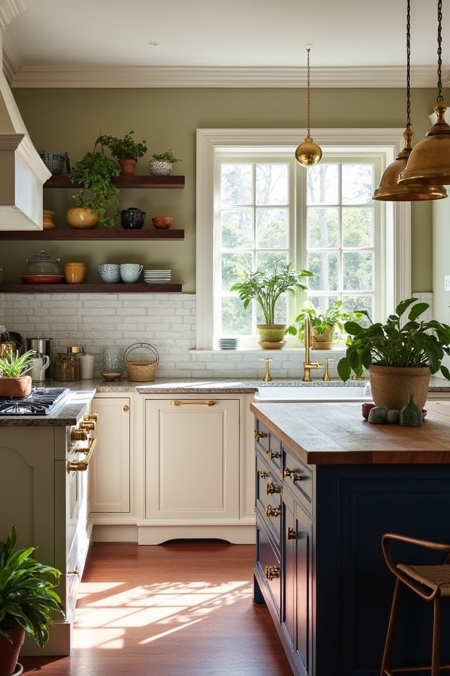 bold accents enhance cream cabinets