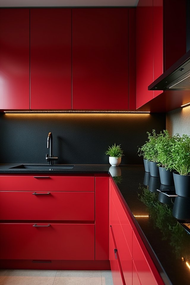 bold black and red kitchen