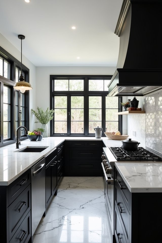 bold black and white kitchen