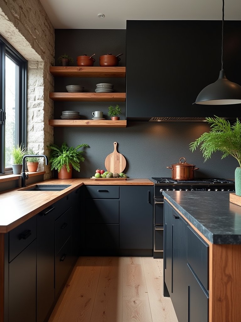 bold black and wood textures