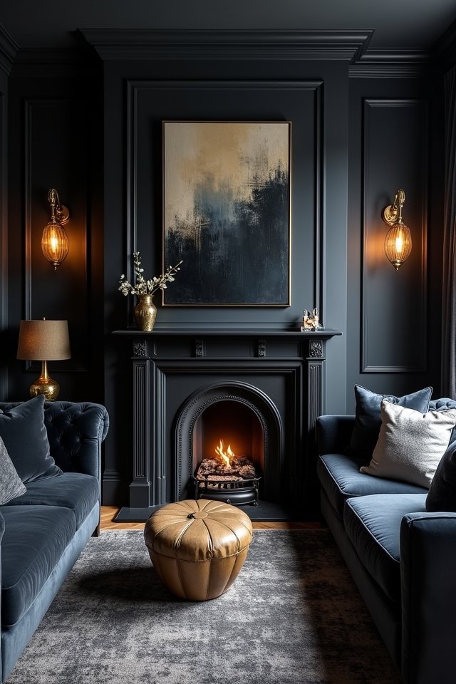 bold black fireplace centerpiece