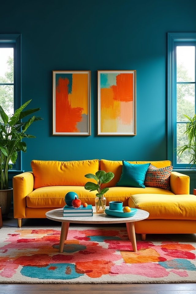 bold blue and vibrant accents