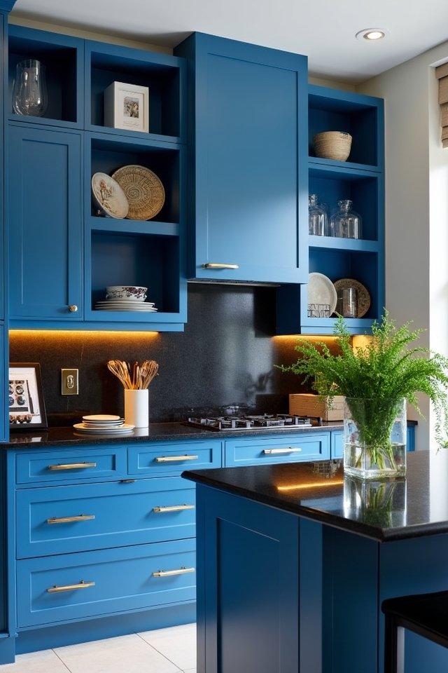 bold blue cabinets sleek black