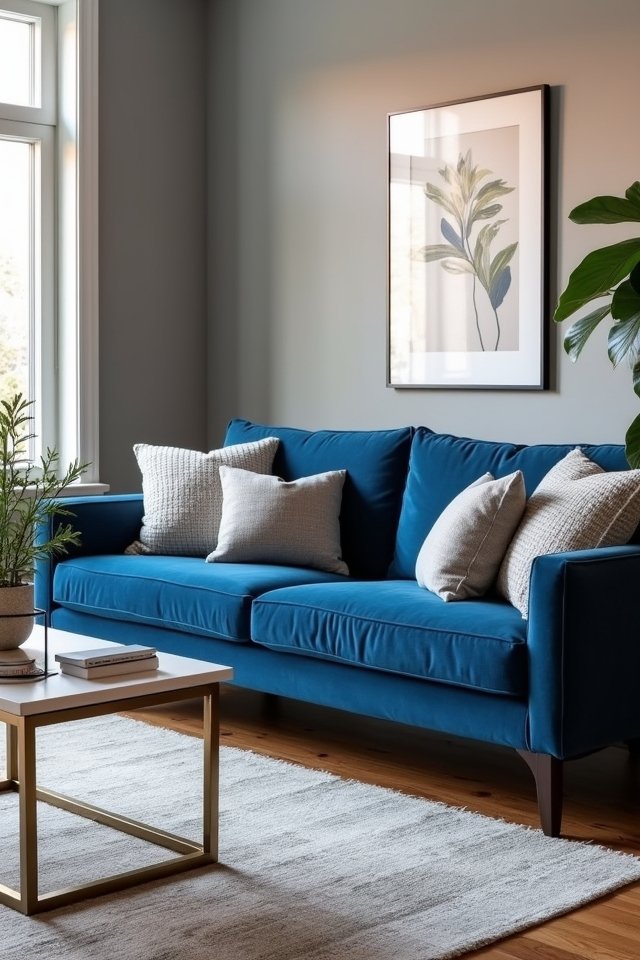 bold blue couch contrast