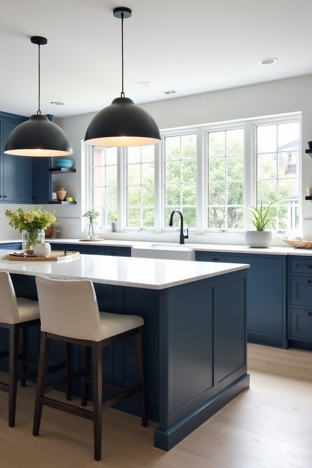 bold blue gray cabinets