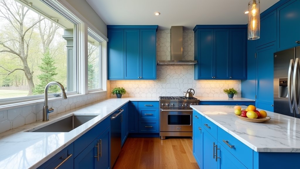 bold blue kitchen cabinets