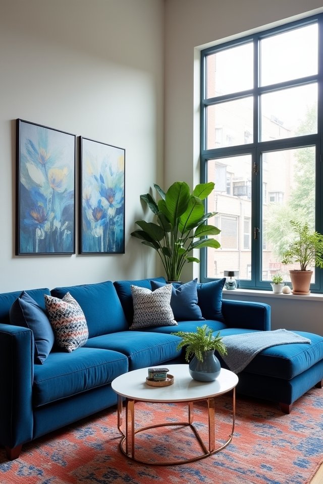 bold blue sectional focal point