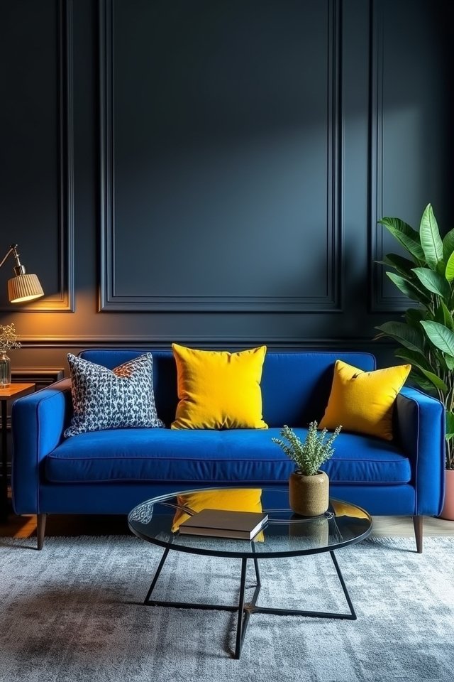 bold blue sofa contrast