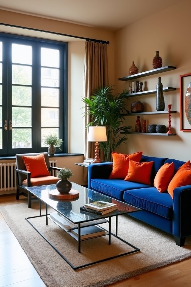 bold blues vibrant oranges