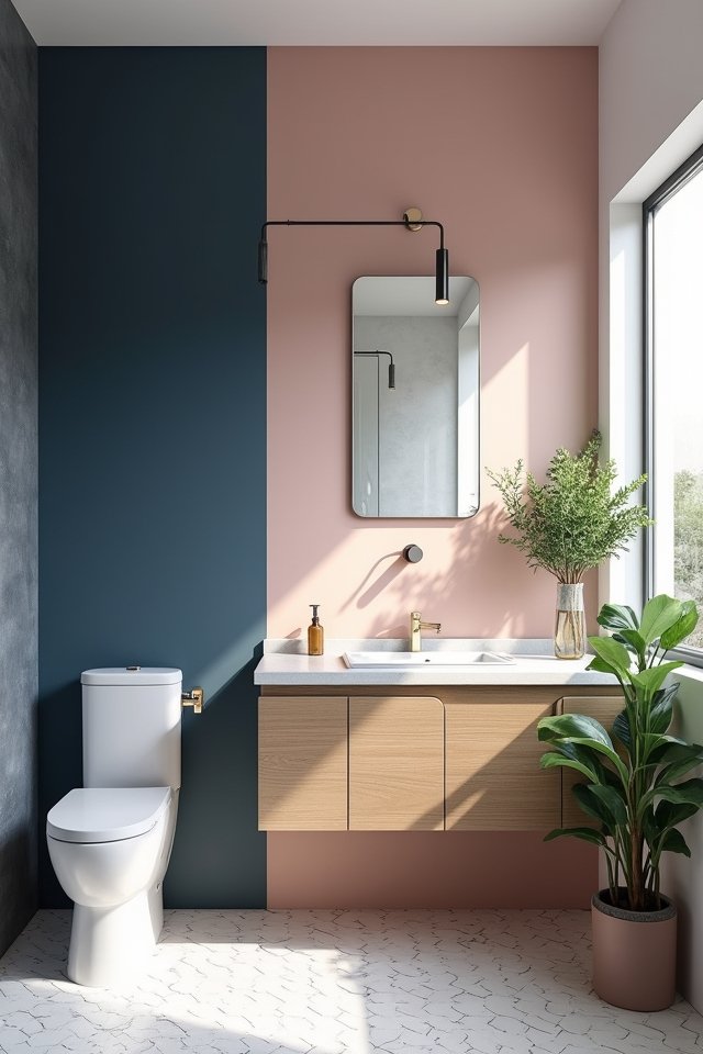 bold color blocked bathroom design