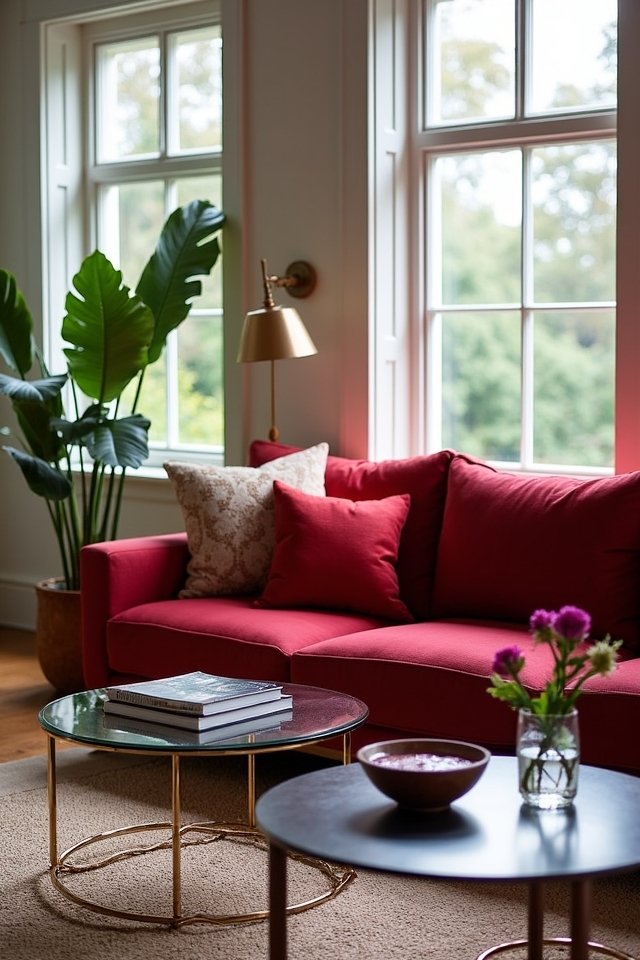 bold cranberry red accents