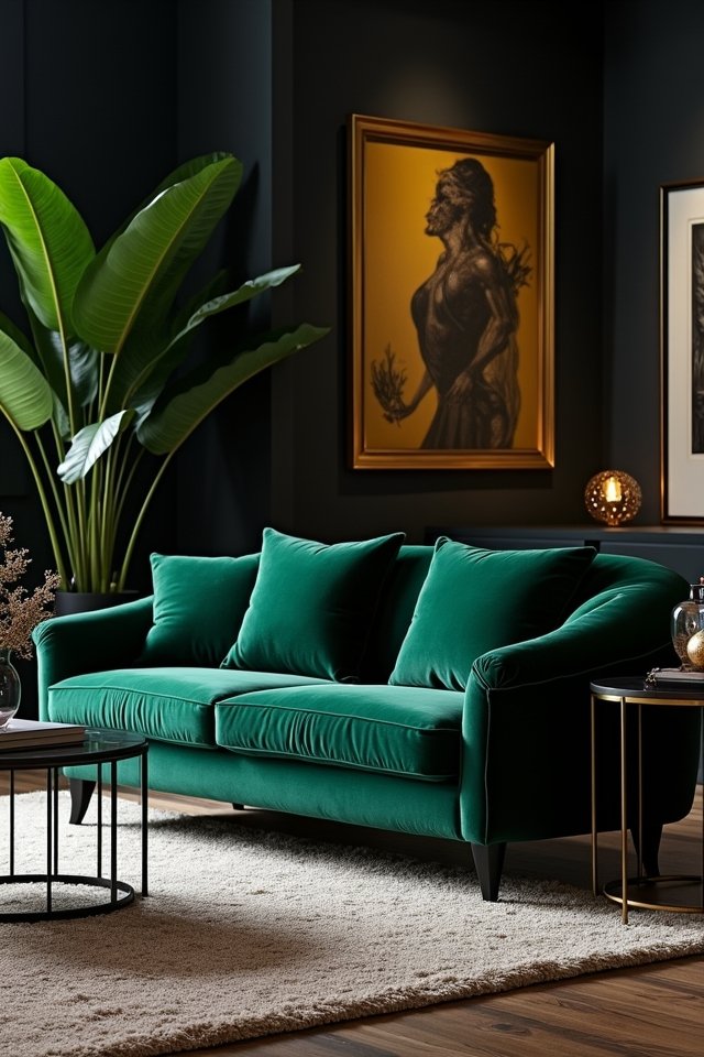 bold deep green sofas