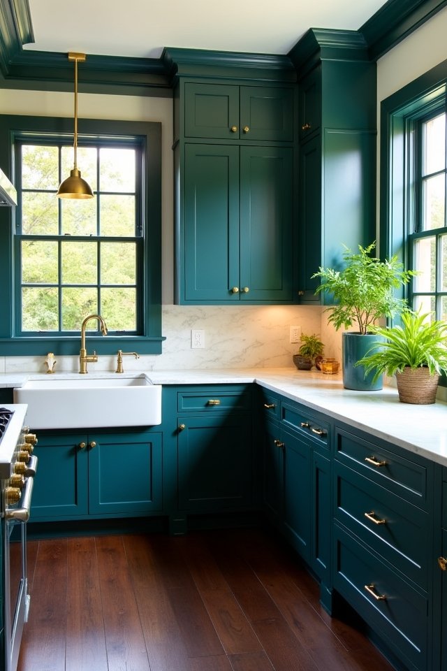 bold deep teal cabinets