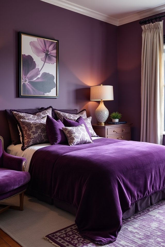 bold eggplant bedroom accents