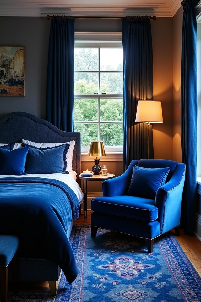 bold indigo bedroom accents