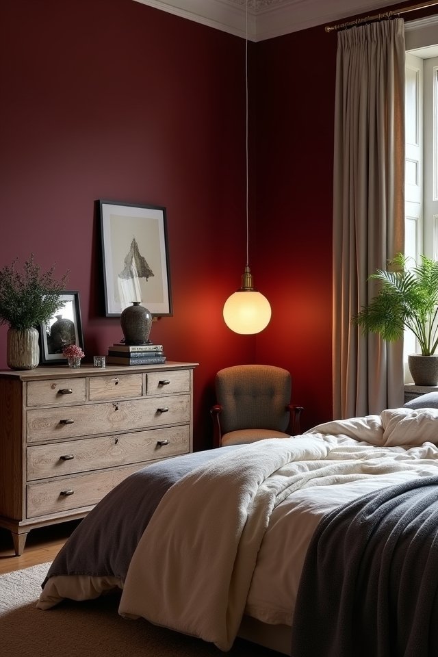 bold maroon bedroom sanctuary
