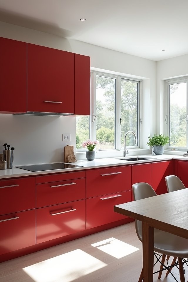 bold minimalist red cabinets