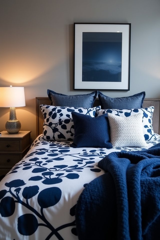 bold navy patterned bedding