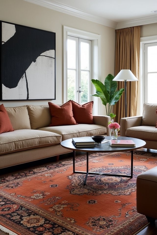 bold patterns contrasting rugs