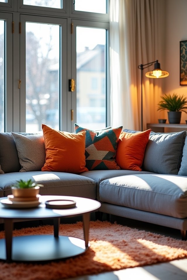 bold pillows enhance sectional