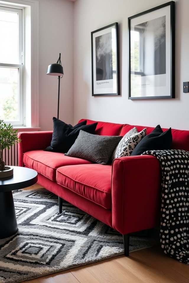 bold red couch accents