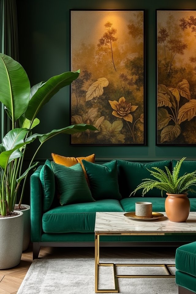 botanical green living room