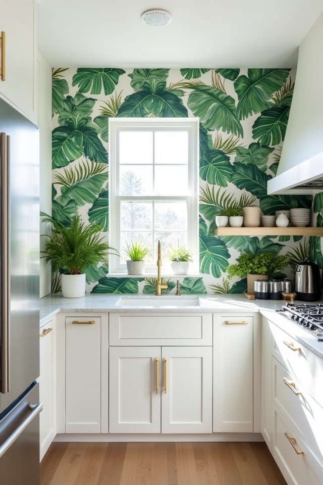 botanical wallpaper kitchen design