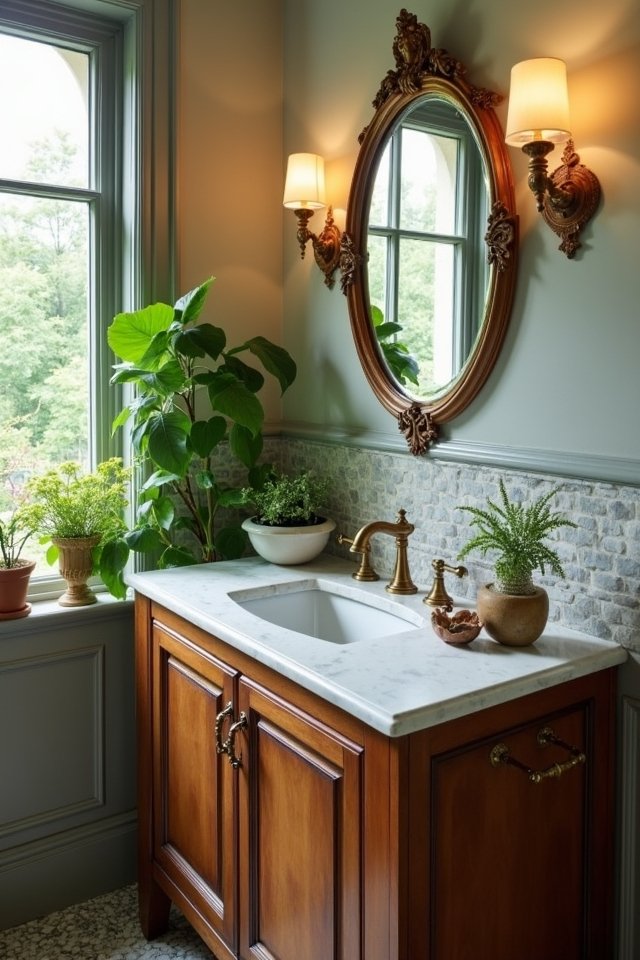brass hardware enhances bathrooms