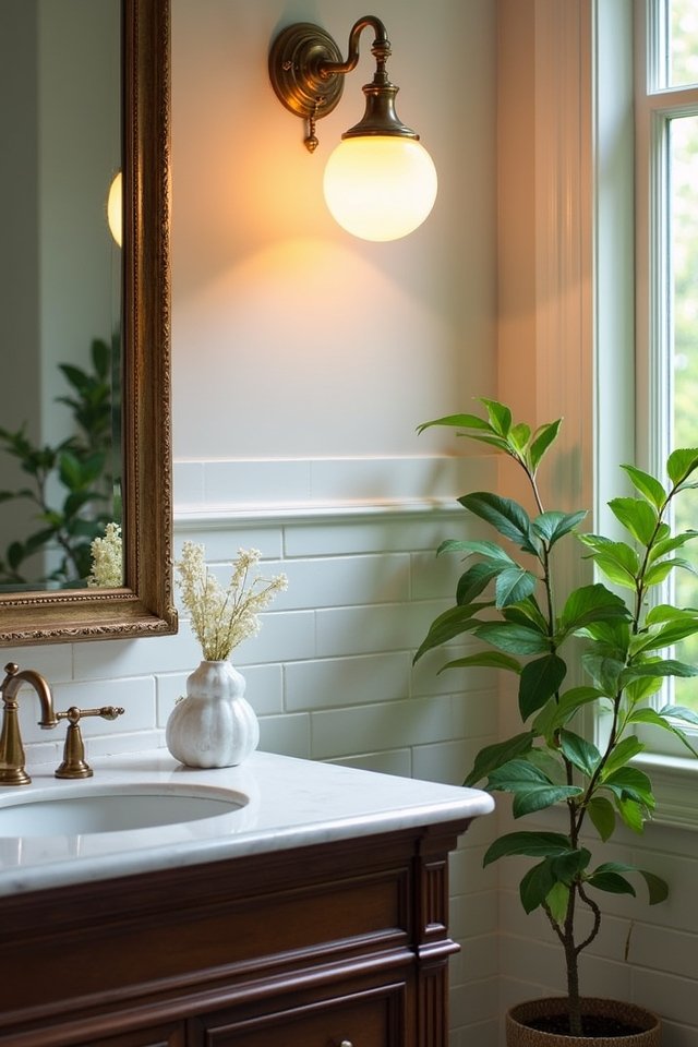 brass lighting enhances bathroom charm