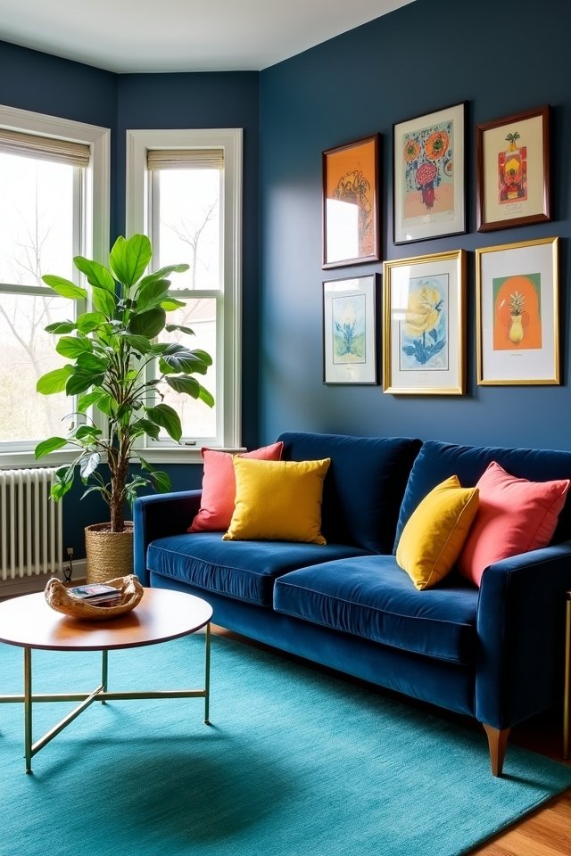 bright accents enhance navy